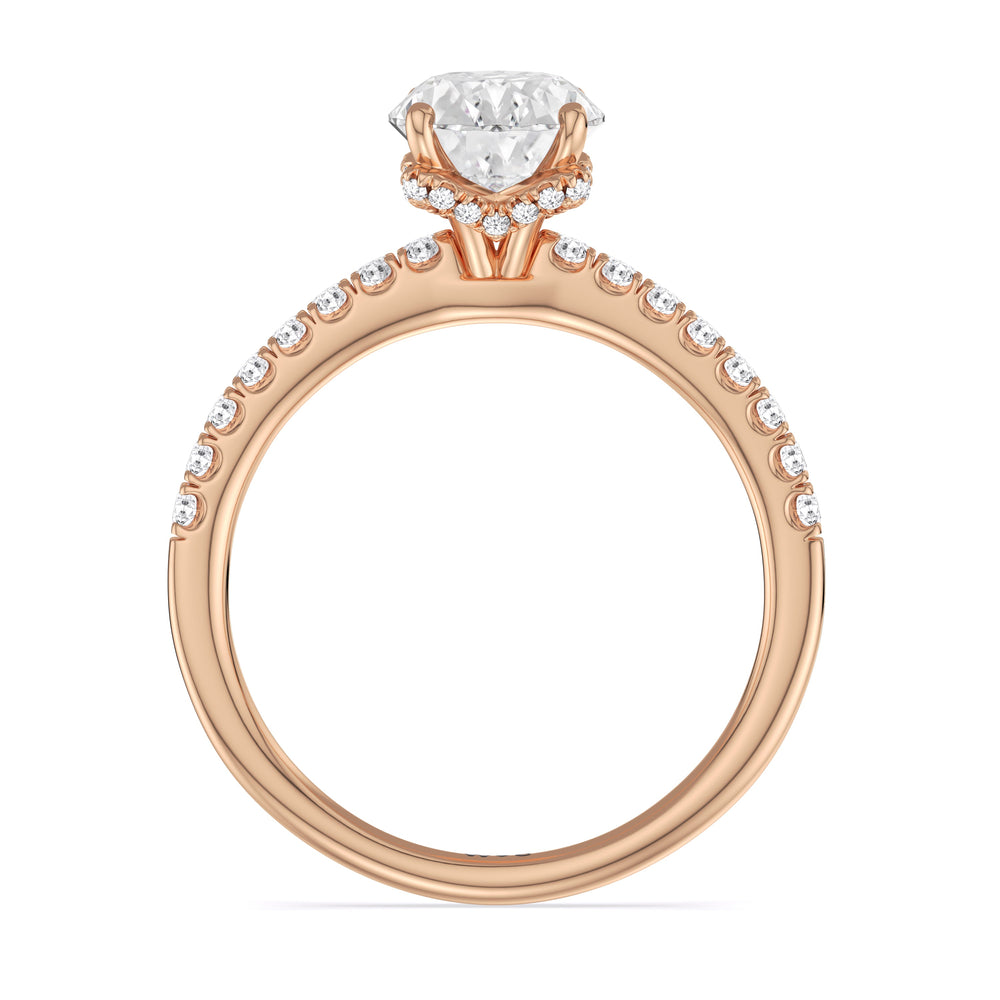 Chevron Hidden Halo Engagement Ring with Oval Cut Diamond in 14KT Rose Gold view 3