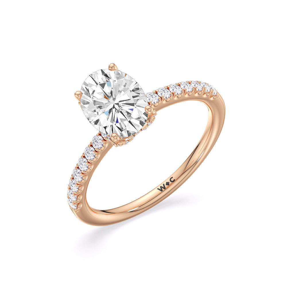 Chevron Hidden Halo Engagement Ring with Oval Cut Diamond in 14KT Rose Gold view 4