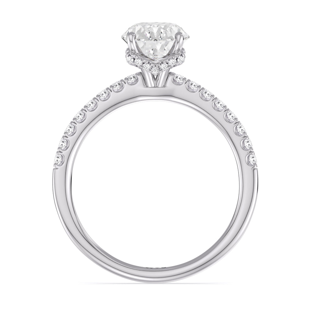 Chevron Hidden Halo Engagement Ring with Oval Cut Diamond in 14KT Platinum view 3