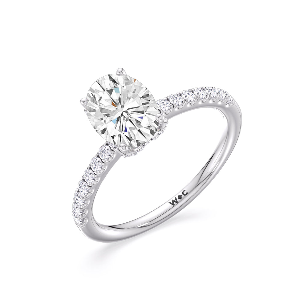 Chevron Hidden Halo Engagement Ring with Oval Cut Diamond in 14KT Platinum view 4