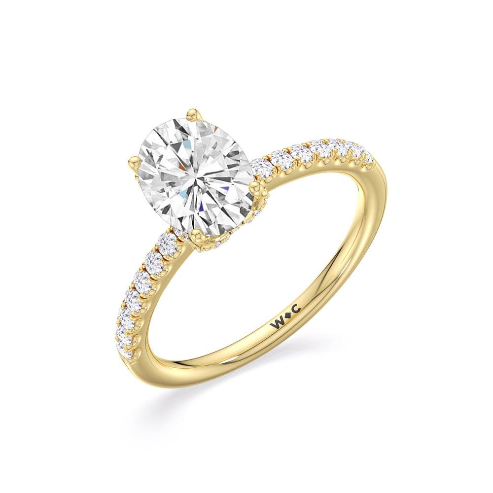 Chevron Hidden Halo Engagement Ring with Oval Cut Diamond in 14KT Yellow Gold view 4