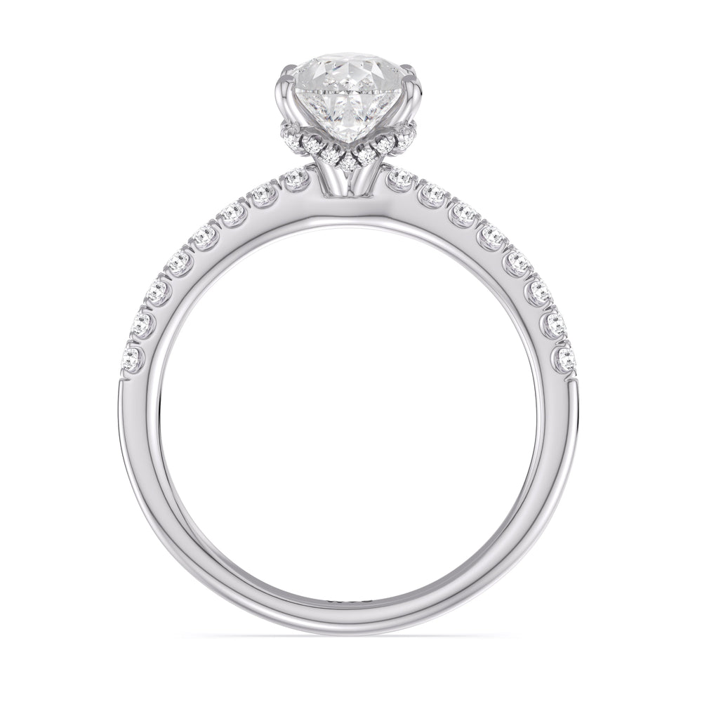 Chevron Hidden Halo Engagement Ring with Pear Cut Diamond in 14KT Platinum view 2