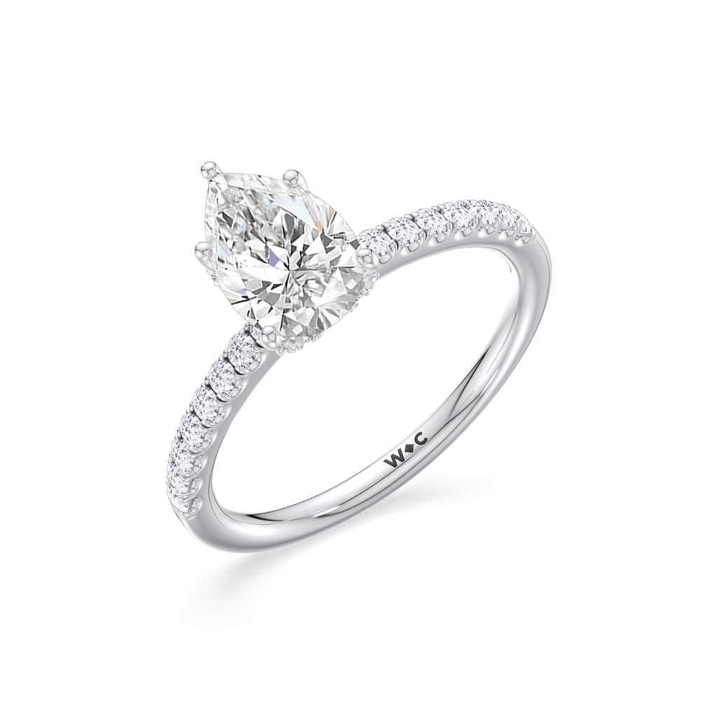 Chevron Hidden Halo Engagement Ring with Pear Cut Diamond in 14KT Platinum view 3
