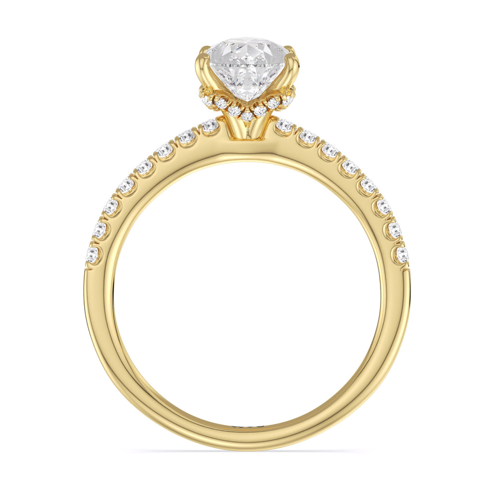 Chevron Hidden Halo Engagement Ring with Pear Cut Diamond in 14KT Yellow Gold view 2