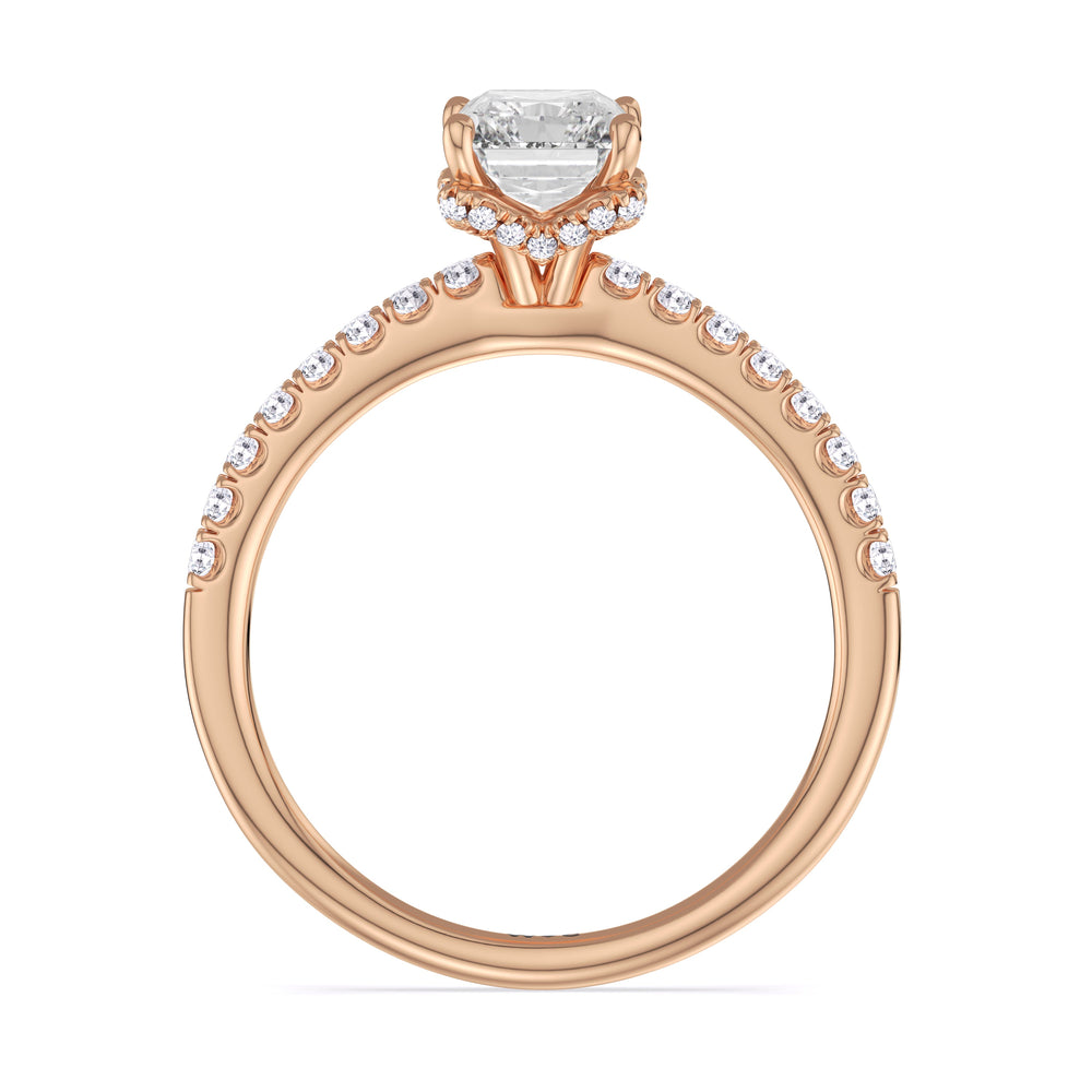 Chevron Hidden Halo Engagement Ring with Radiant Cut Diamond in 14KT Rose Gold view 2
