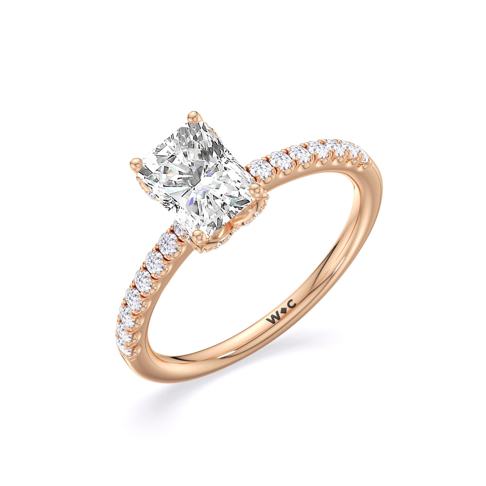 Chevron Hidden Halo Engagement Ring with Radiant Cut Diamond in 14KT Rose Gold view 3
