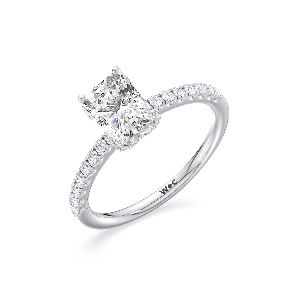 Chevron Hidden Halo Engagement Ring with Radiant Cut Diamond in 14KT Platinum view 3