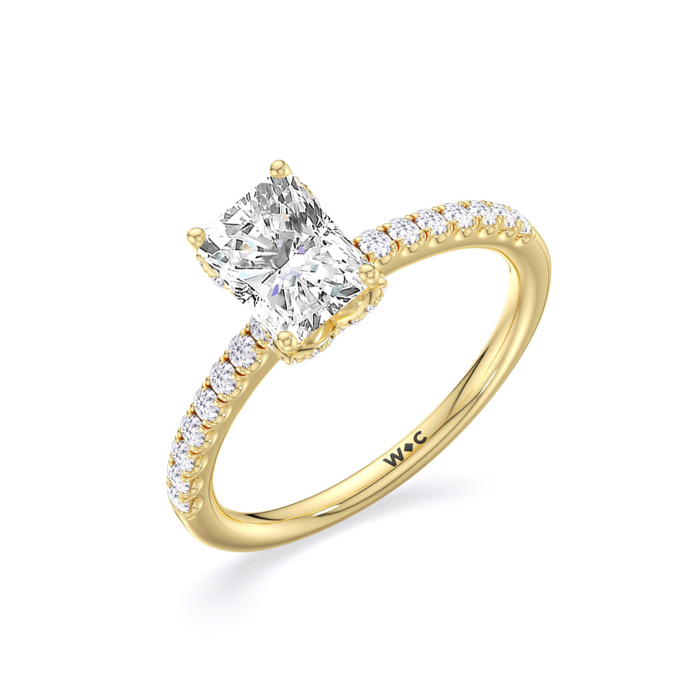 Chevron Hidden Halo Engagement Ring with Radiant Cut Diamond in 14KT Yellow Gold view 3