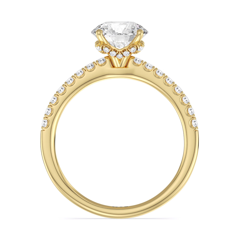 Chevron Hidden Halo Engagement Ring with Round Cut Diamond in 14KT Yellow Gold view 3