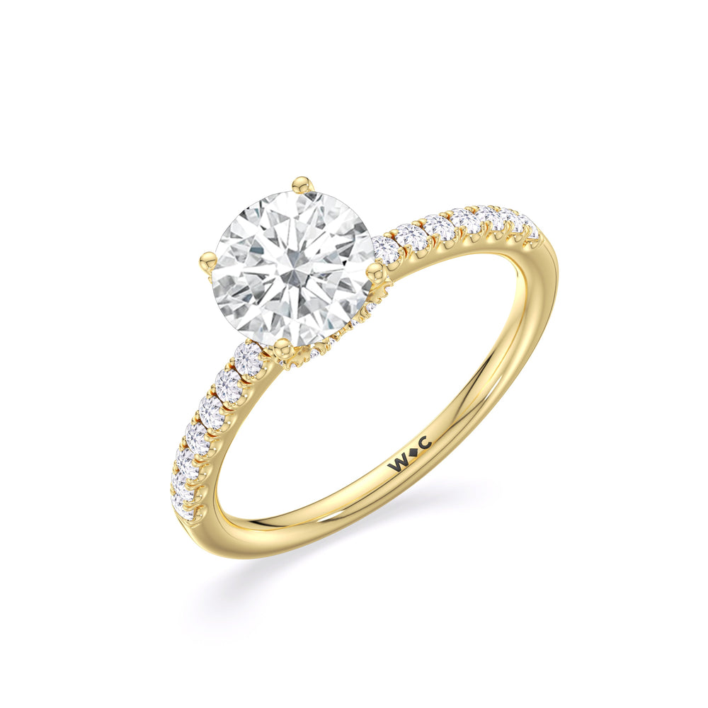 Chevron Hidden Halo Engagement Ring with Round Cut Diamond in 14KT Yellow Gold view 4