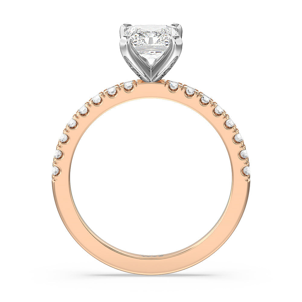 Vela Classic Pave Diamond Engagement Ring with Radiant Cut Diamond in 14KT White & Rose Gold view 2