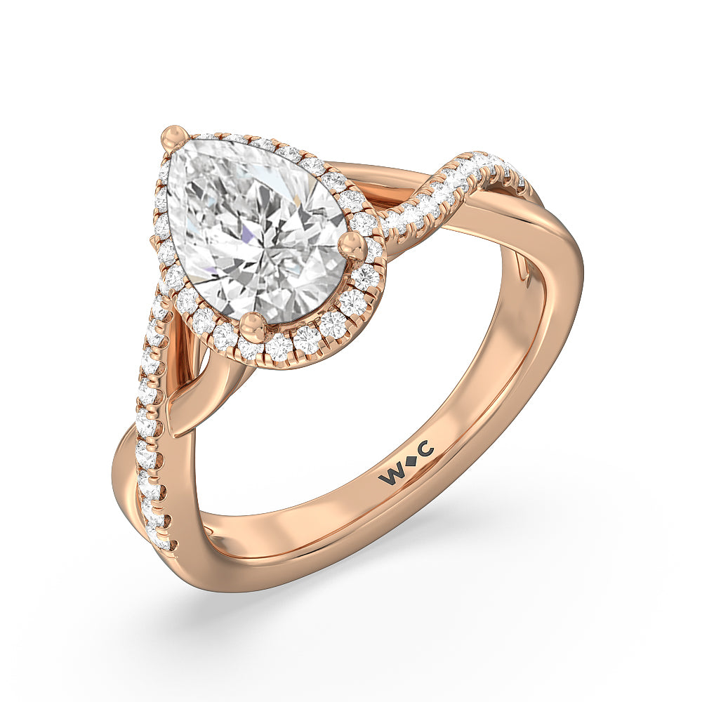 Crossover Split Cathedral Halo Engagement Ring with Pear Cut Diamond in 14KT Rose Gold view 3