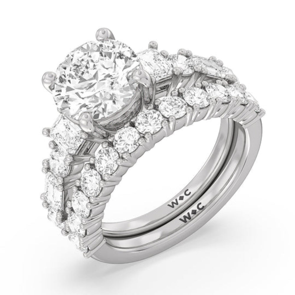 Oval Cut Emerald and Round Side Stone Engagement Ring with Lab Grown Diamond in 14KT Rose Gold view 4