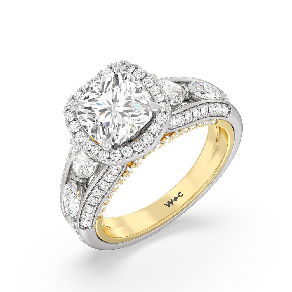 Cushion Cut The Apollo Ring with Lab Grown Diamond in 14KT White & Yellow Gold view 3
