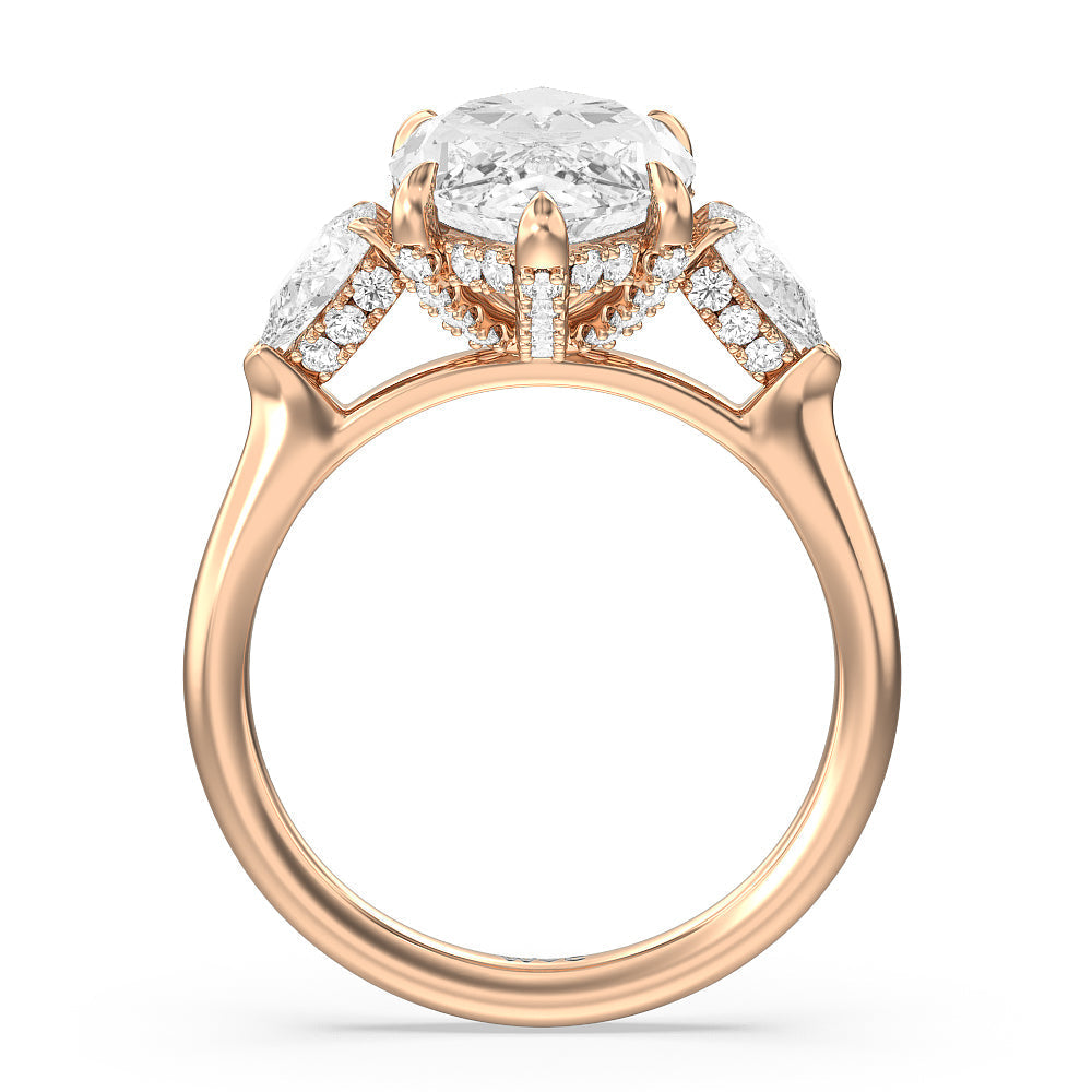 Marquise Cut Elegance Pear Side Stone Engagement Ring with Lab Grown Diamond in 14KT Rose Gold view 2