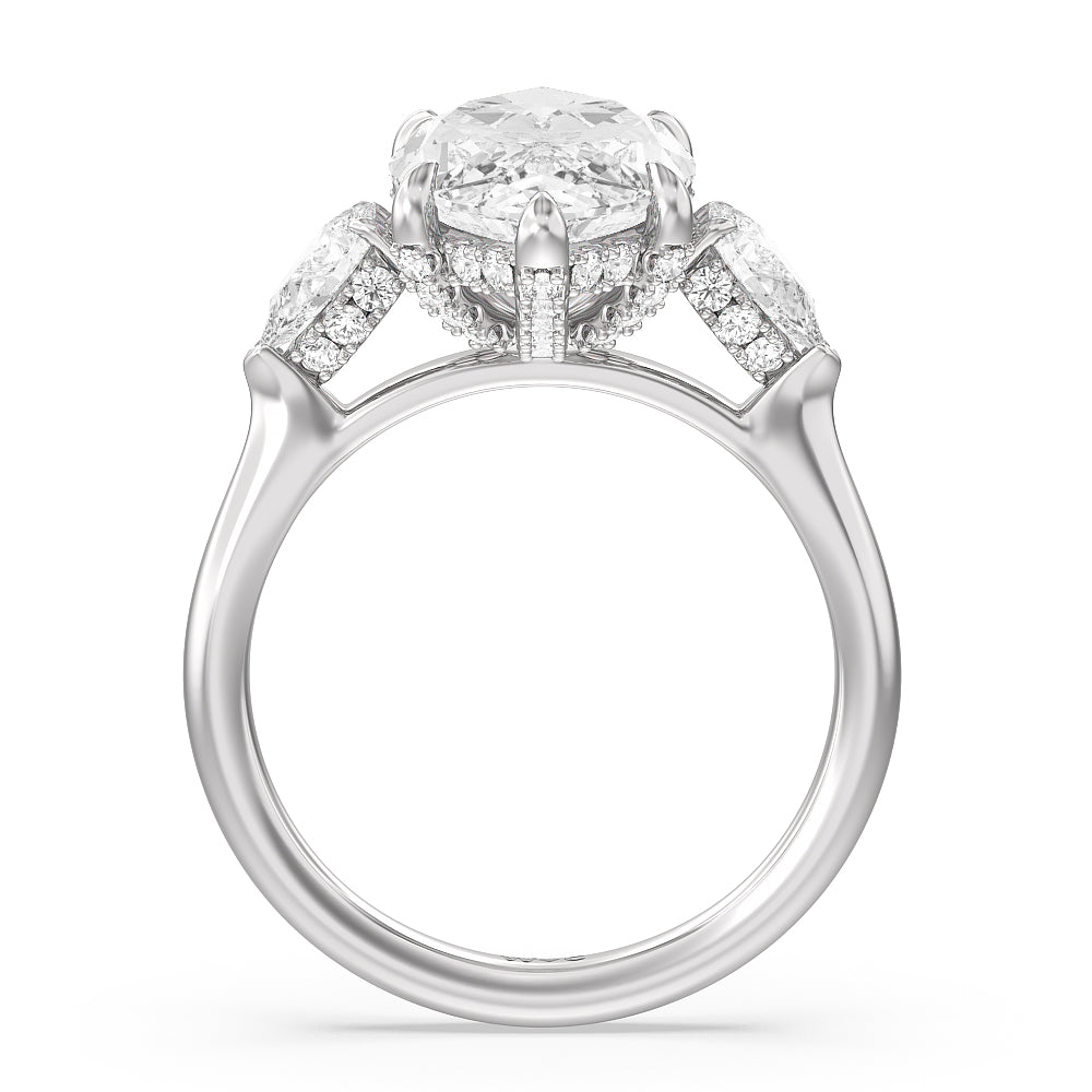 Marquise Cut Elegance Pear Side Stone Engagement Ring with Lab Grown Diamond in 14KT Platinum view 2