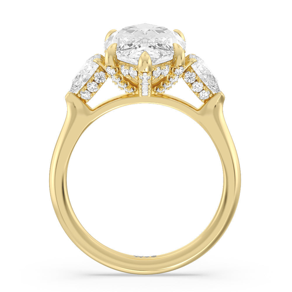 Marquise Cut Elegance Pear Side Stone Engagement Ring with Lab Grown Diamond in 14KT Yellow Gold view 2