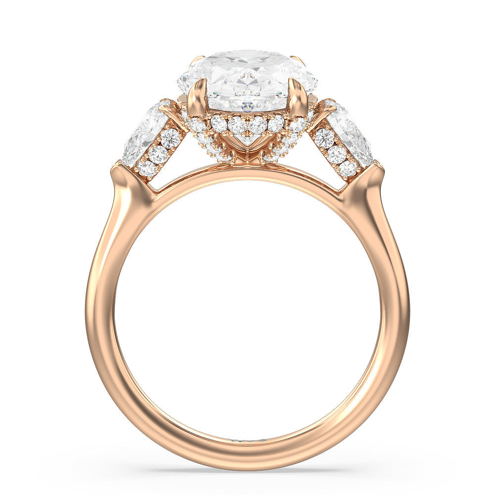 Oval Cut Elegance Pear Side Stone Engagement Ring with Lab Grown Diamond in 14KT Rose Gold view 3