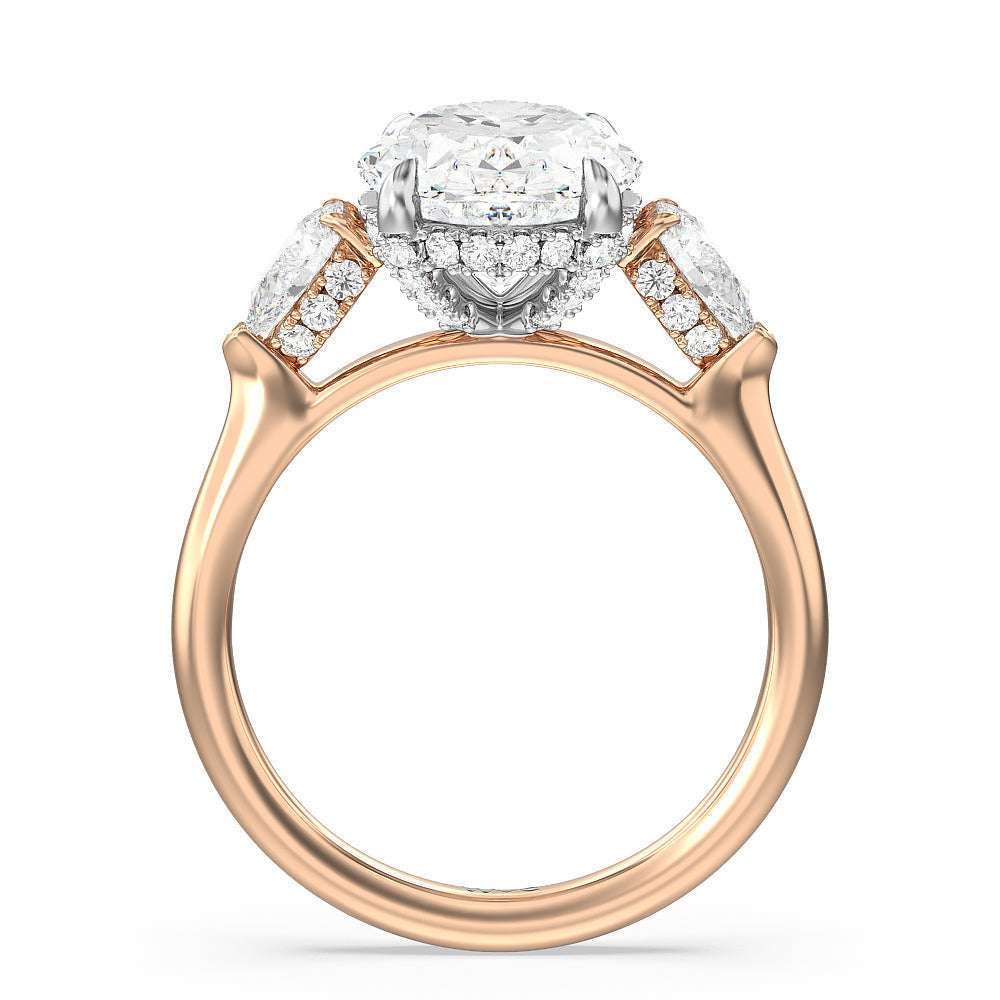 Oval Cut Elegance Pear Side Stone Engagement Ring with Lab Grown Diamond in 14KT White & Rose Gold view 2