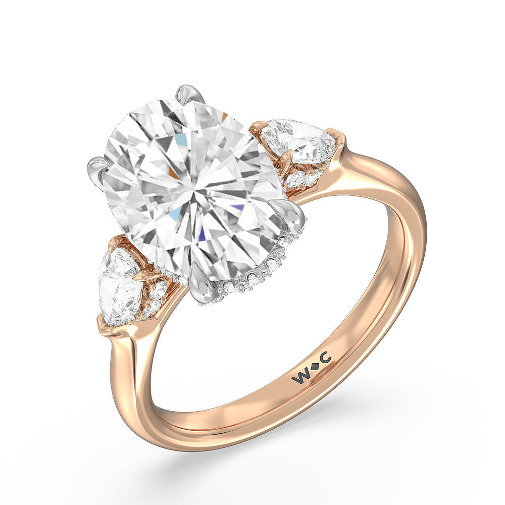 Oval Cut Elegance Pear Side Stone Engagement Ring with Lab Grown Diamond in 14KT White & Rose Gold view 3