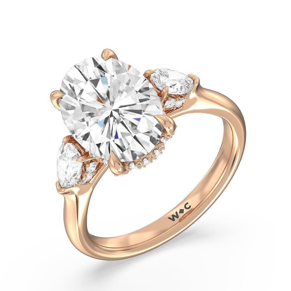 Oval Cut Elegance Pear Side Stone Engagement Ring with Lab Grown Diamond in 14KT Rose Gold view 4