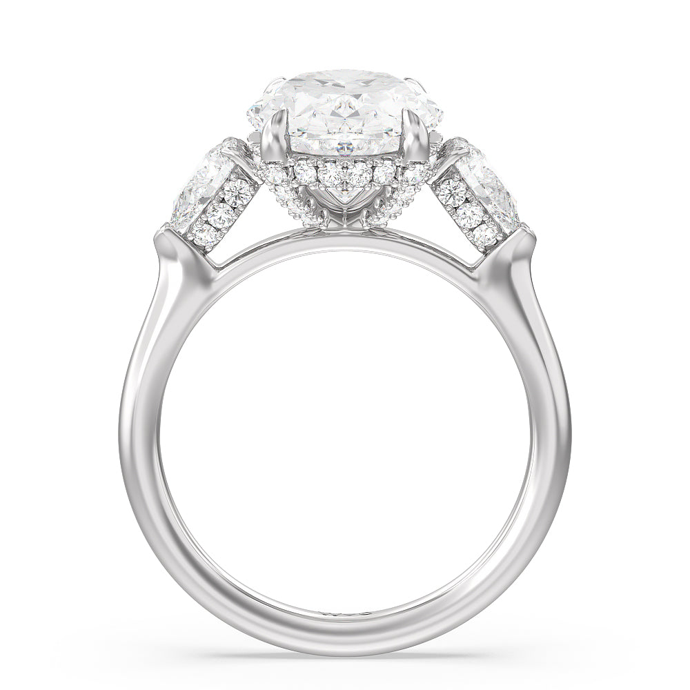 Oval Cut Elegance Pear Side Stone Engagement Ring with Lab Grown Diamond in 14KT Platinum view 3