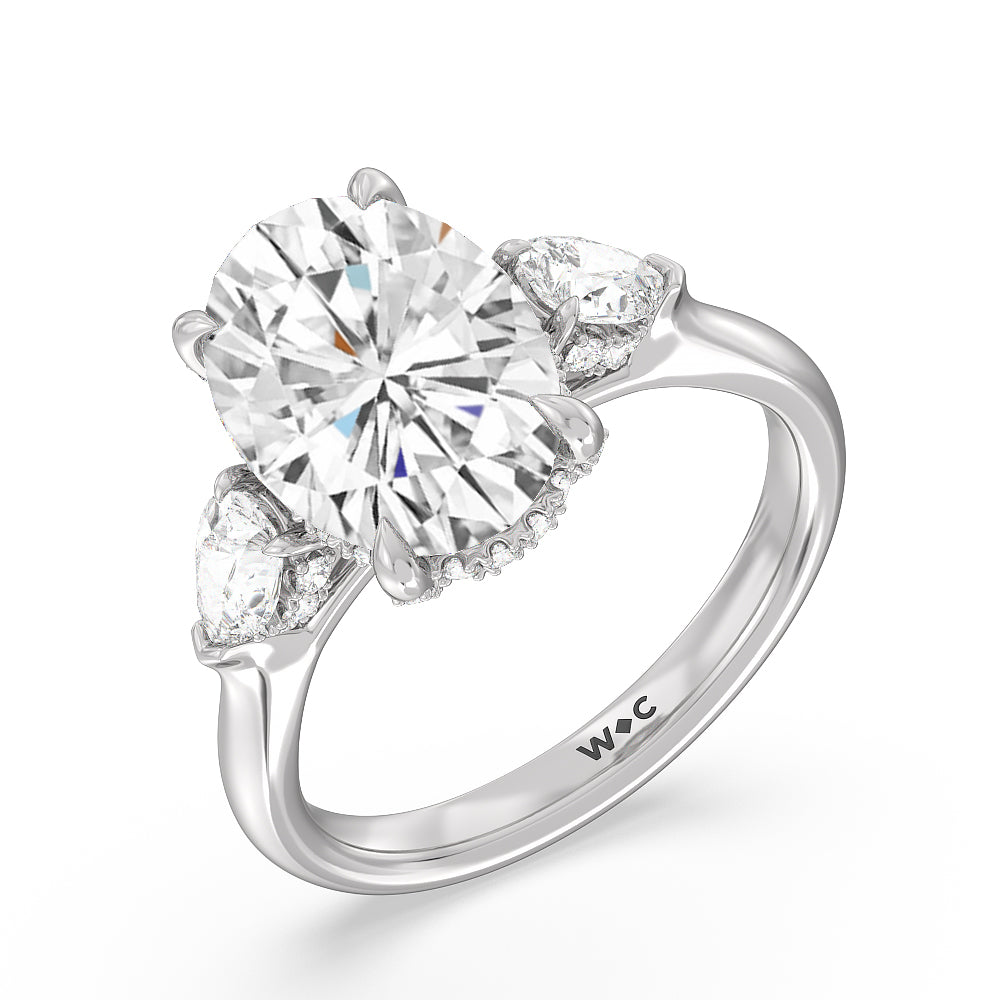 Oval Cut Elegance Pear Side Stone Engagement Ring with Lab Grown Diamond in 14KT Platinum view 4