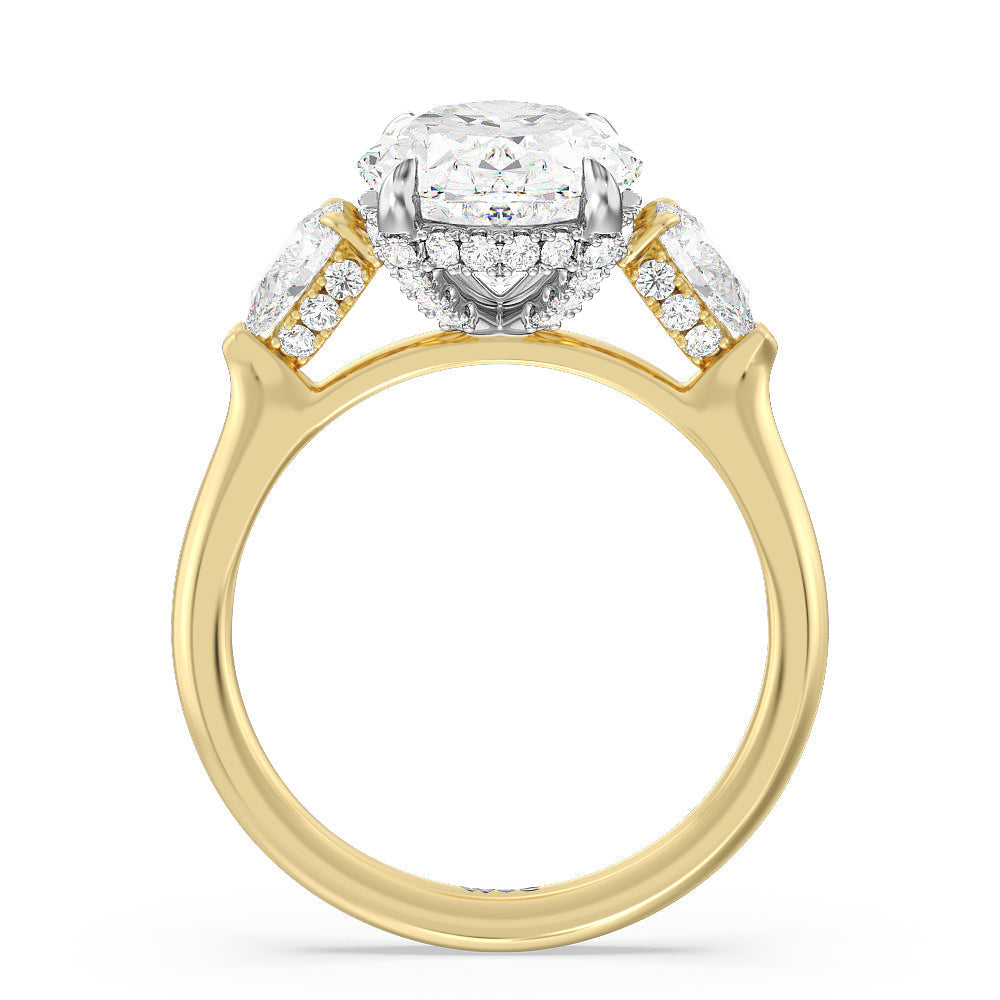 Oval Cut Elegance Pear Side Stone Engagement Ring with Lab Grown Diamond in 14KT White & Yellow Gold view 2