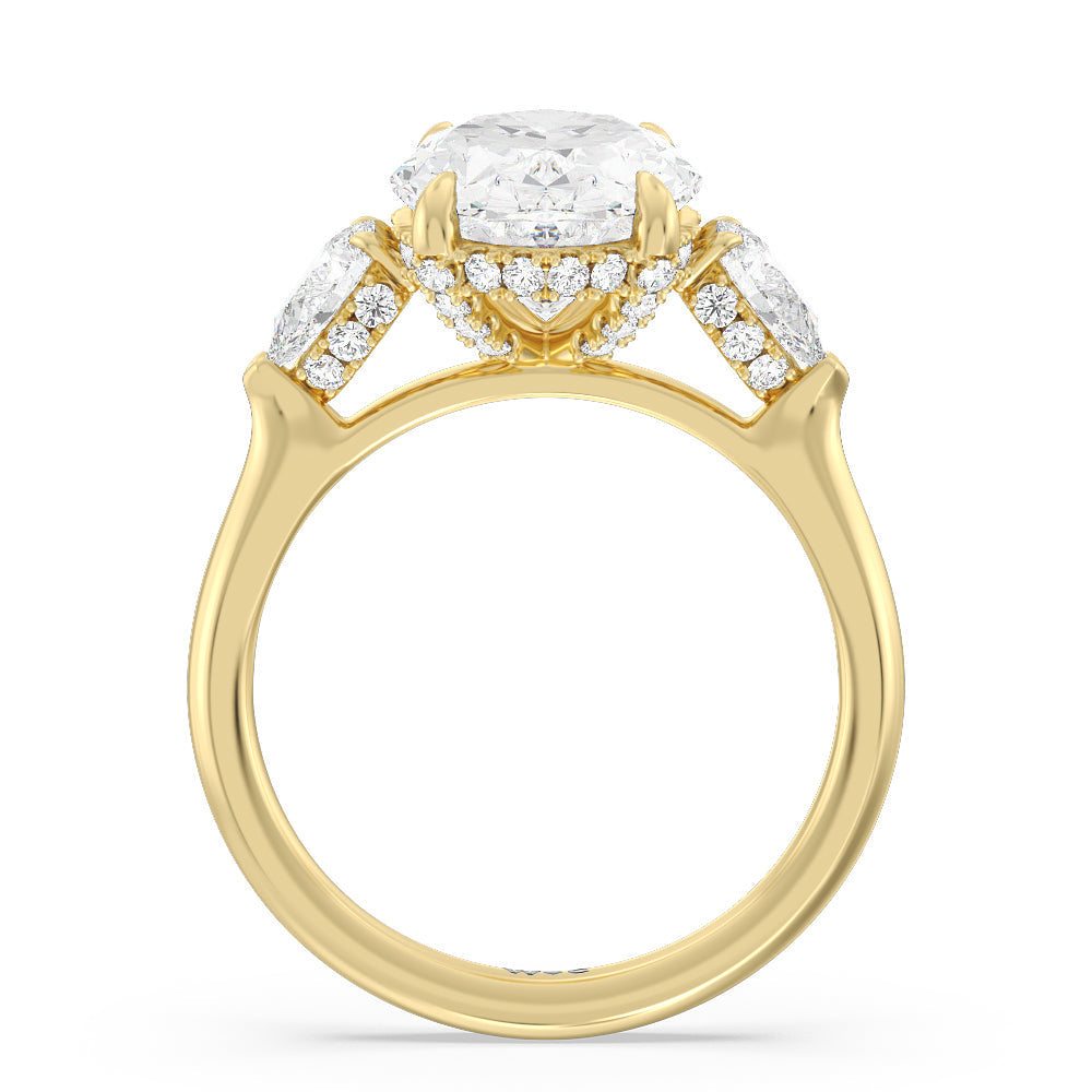 Oval Cut Elegance Pear Side Stone Engagement Ring with Lab Grown Diamond in 14KT Yellow Gold view 3