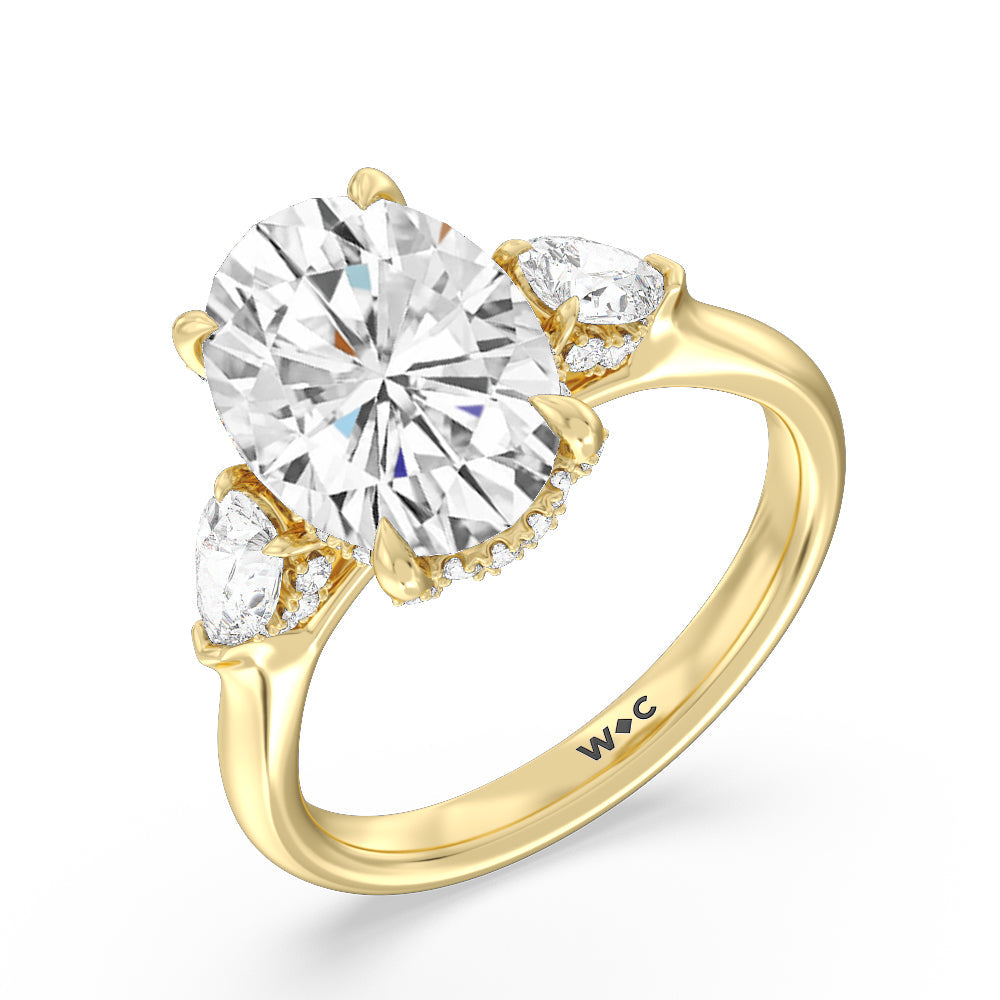 Oval Cut Elegance Pear Side Stone Engagement Ring with Lab Grown Diamond in 14KT Yellow Gold view 4