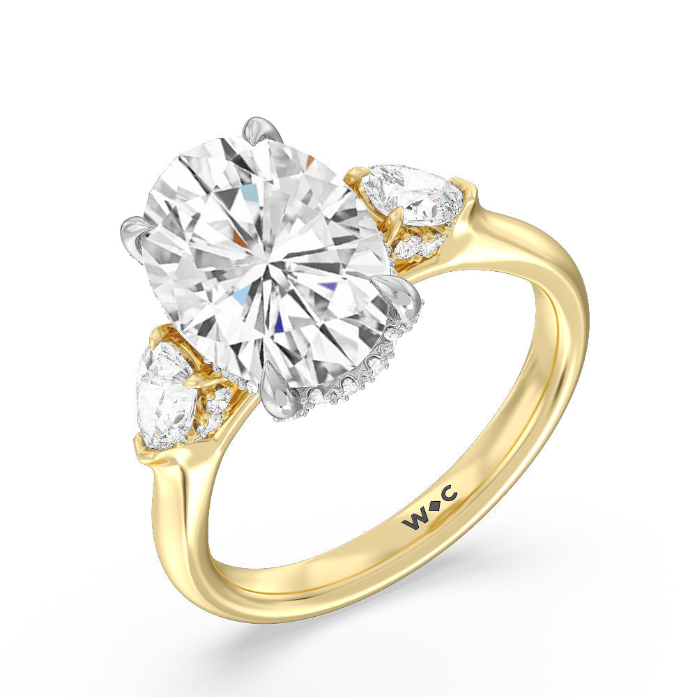 Oval Cut Elegance Pear Side Stone Engagement Ring with Lab Grown Diamond in 14KT White & Yellow Gold view 3
