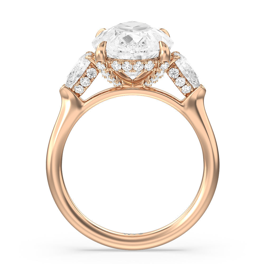 Pear Cut Elegance Pear Side Stone Engagement Ring with Lab Grown Diamond in 14KT Rose Gold view 2