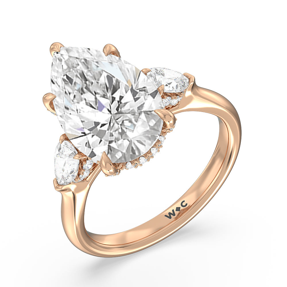 Pear Cut Elegance Pear Side Stone Engagement Ring with Lab Grown Diamond in 14KT Rose Gold view 3