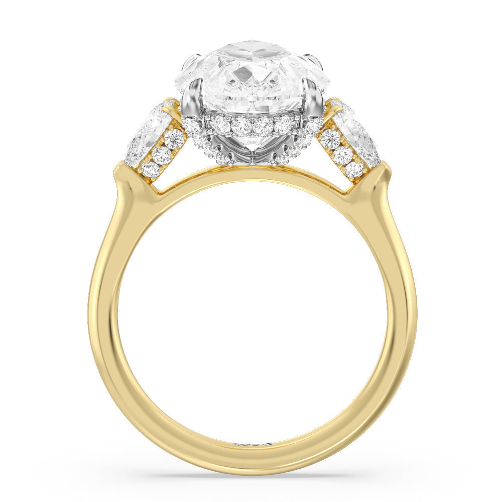 Pear Cut Elegance Pear Side Stone Engagement Ring with Lab Grown Diamond in 14KT White & Yellow Gold view 2