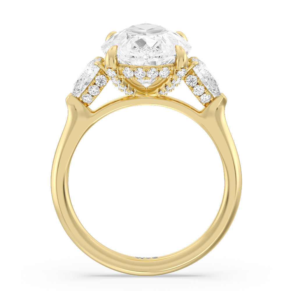 Pear Cut Elegance Pear Side Stone Engagement Ring with Lab Grown Diamond in 14KT Yellow Gold view 2