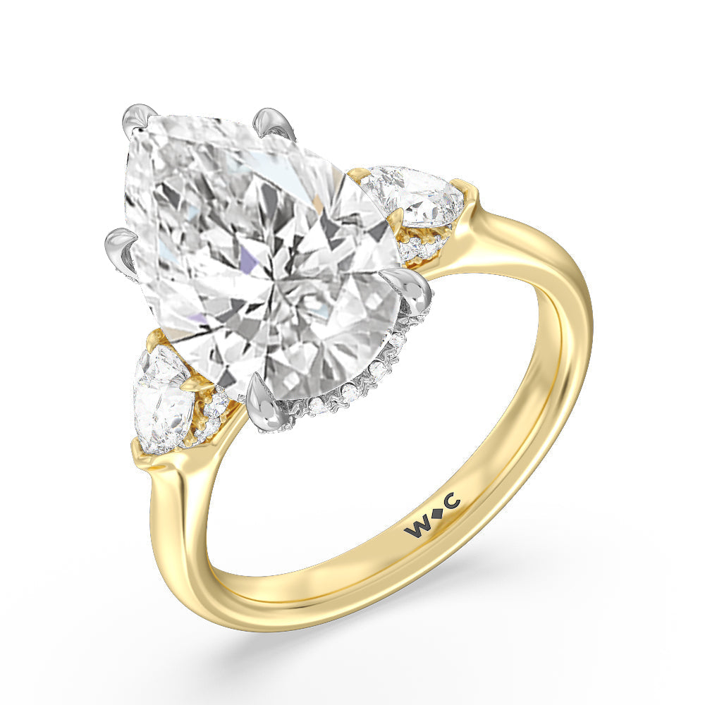 Pear Cut Elegance Pear Side Stone Engagement Ring with Lab Grown Diamond in 14KT White & Yellow Gold view 3