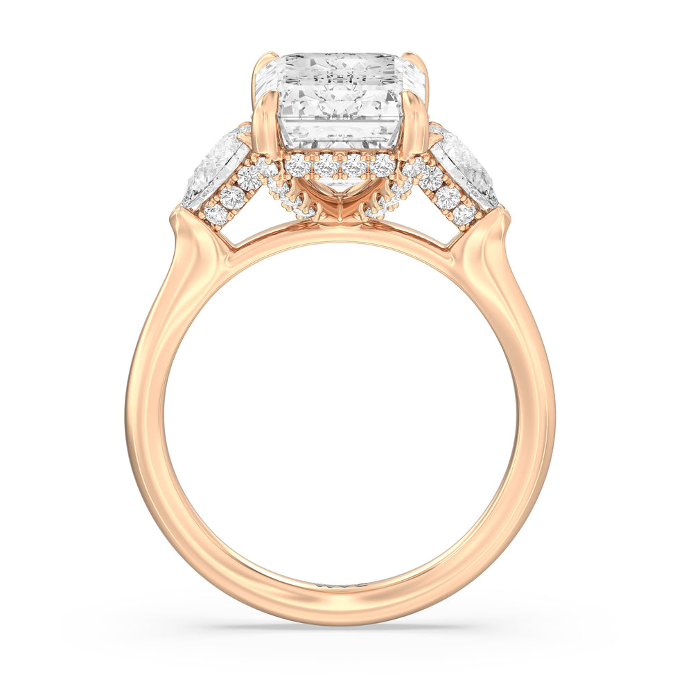 Emerald Cut Elegance Pear Side Stone Engagement Ring with Lab Grown Diamond in 14KT Rose Gold view 3