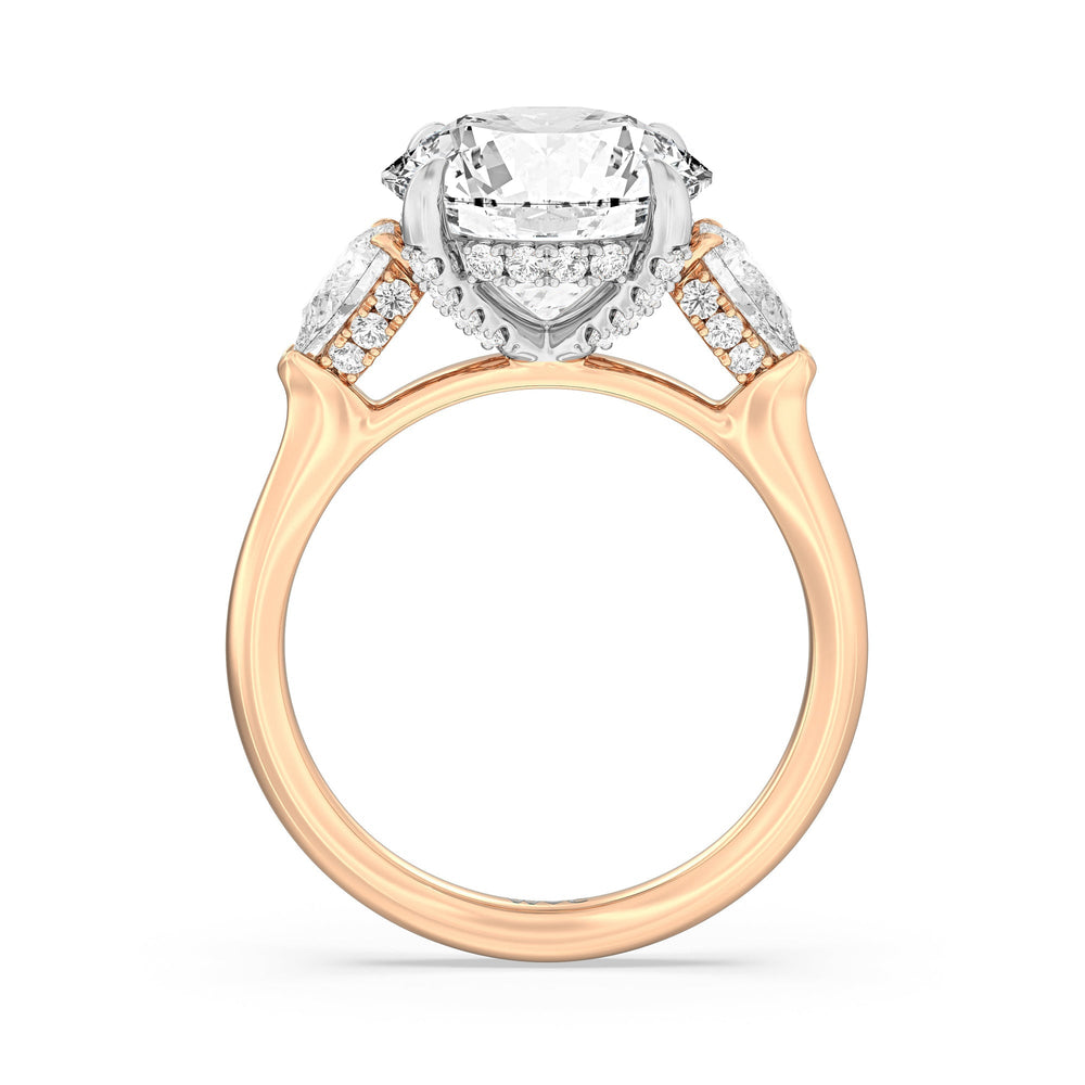 Round Cut Elegance Pear Side Stone Engagement Ring with Lab Grown Diamond in 14KT White & Rose Gold view 2
