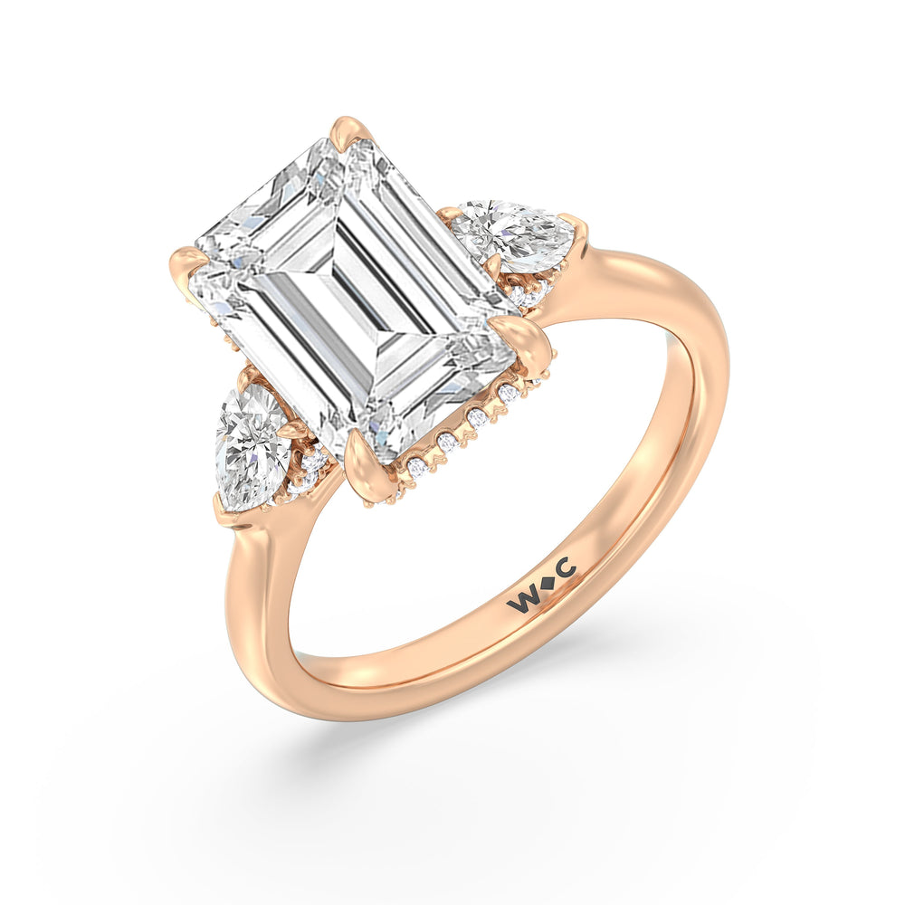 Emerald Cut Elegance Pear Side Stone Engagement Ring with Lab Grown Diamond in 14KT Rose Gold view 4