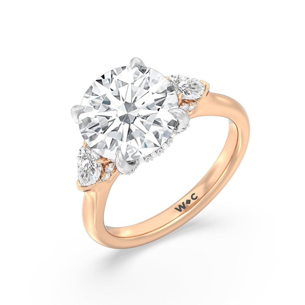 Round Cut Elegance Pear Side Stone Engagement Ring with Lab Grown Diamond in 14KT White & Rose Gold view 3