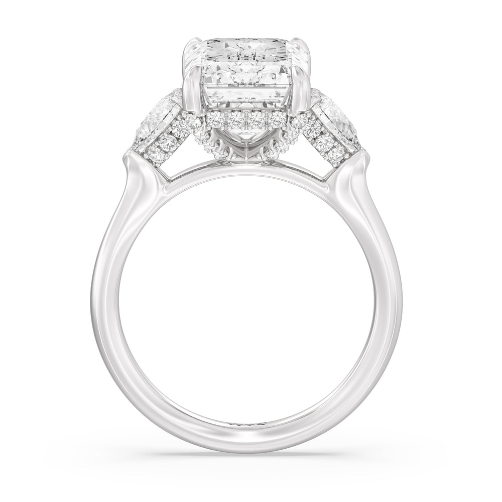 Emerald Cut Elegance Pear Side Stone Engagement Ring with Lab Grown Diamond in 14KT Platinum view 3