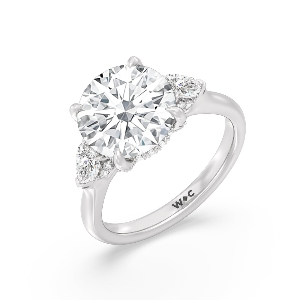 Round Cut Elegance Pear Side Stone Engagement Ring with Lab Grown Diamond in 14KT Platinum view 4