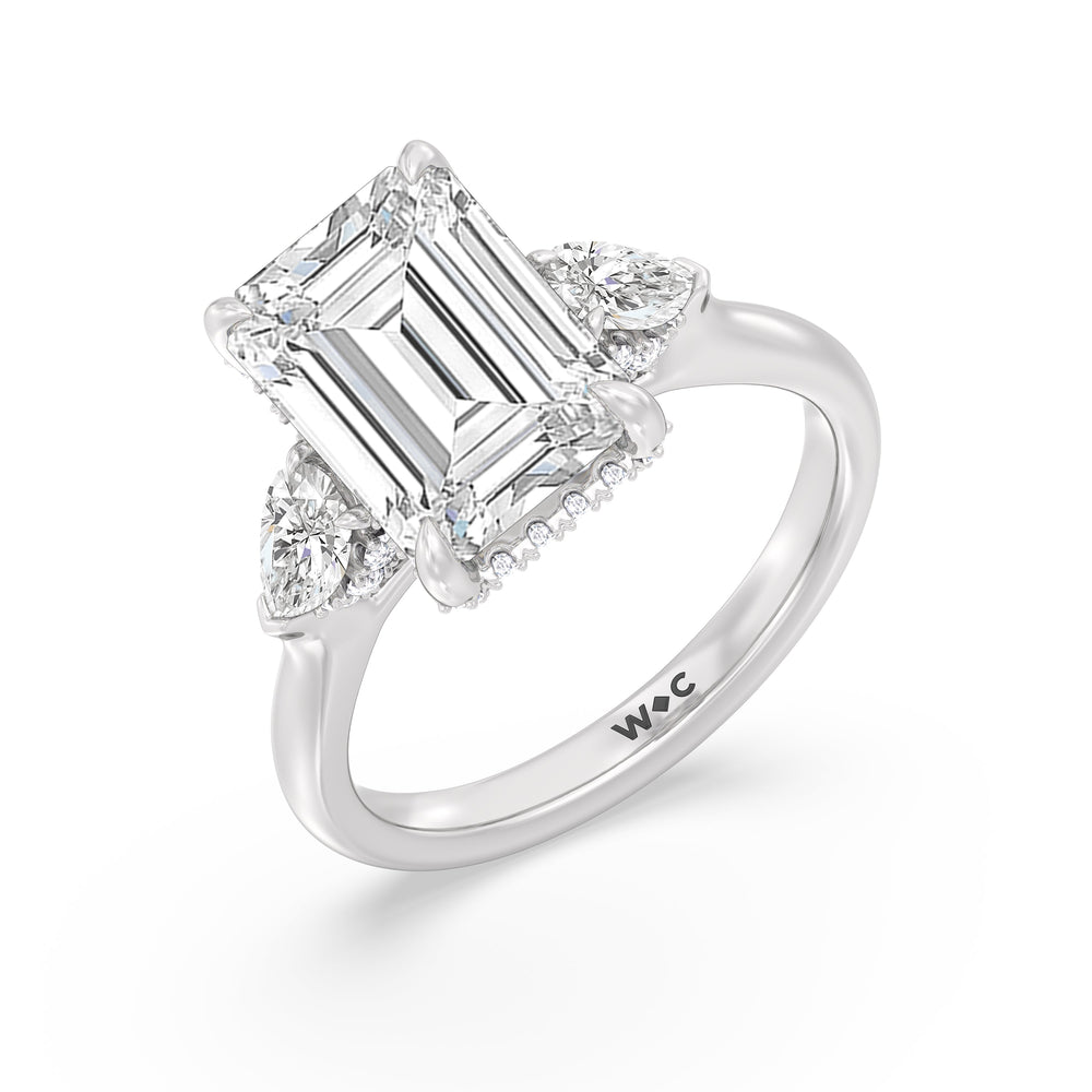 Emerald Cut Elegance Pear Side Stone Engagement Ring with Lab Grown Diamond in 14KT Platinum view 4
