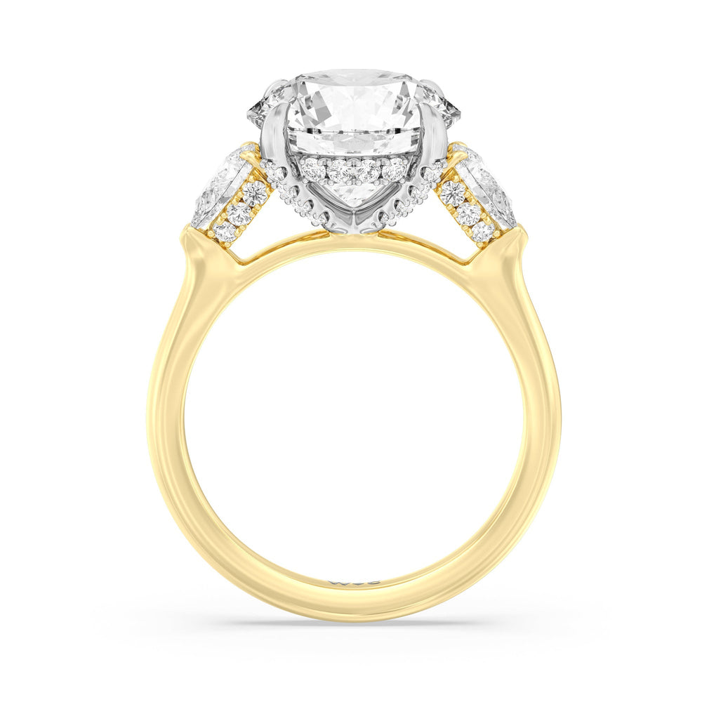 Round Cut Elegance Pear Side Stone Engagement Ring with Lab Grown Diamond in 14KT White & Yellow Gold view 2