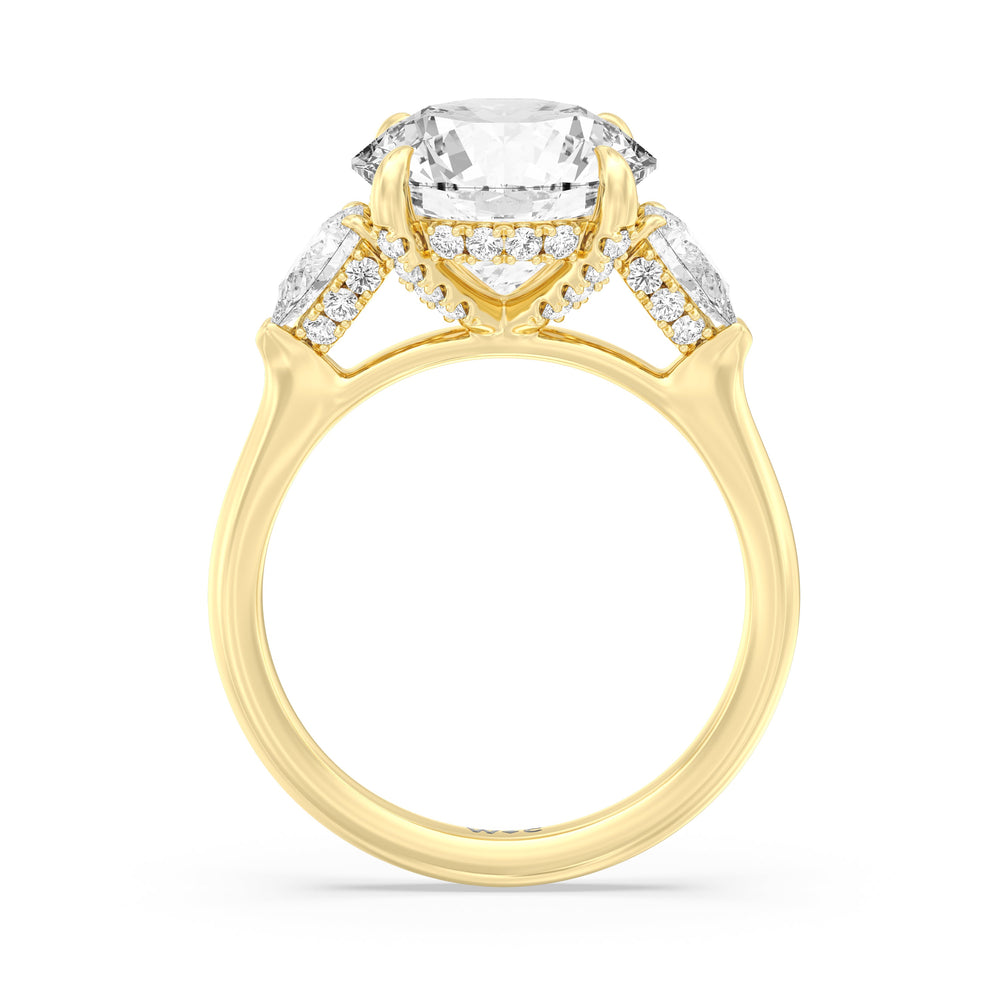 Round Cut Elegance Pear Side Stone Engagement Ring with Lab Grown Diamond in 14KT Yellow Gold view 3