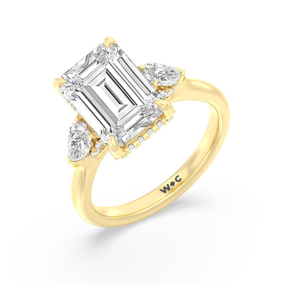 Emerald Cut Elegance Pear Side Stone Engagement Ring with Lab Grown Diamond in 14KT Yellow Gold view 4