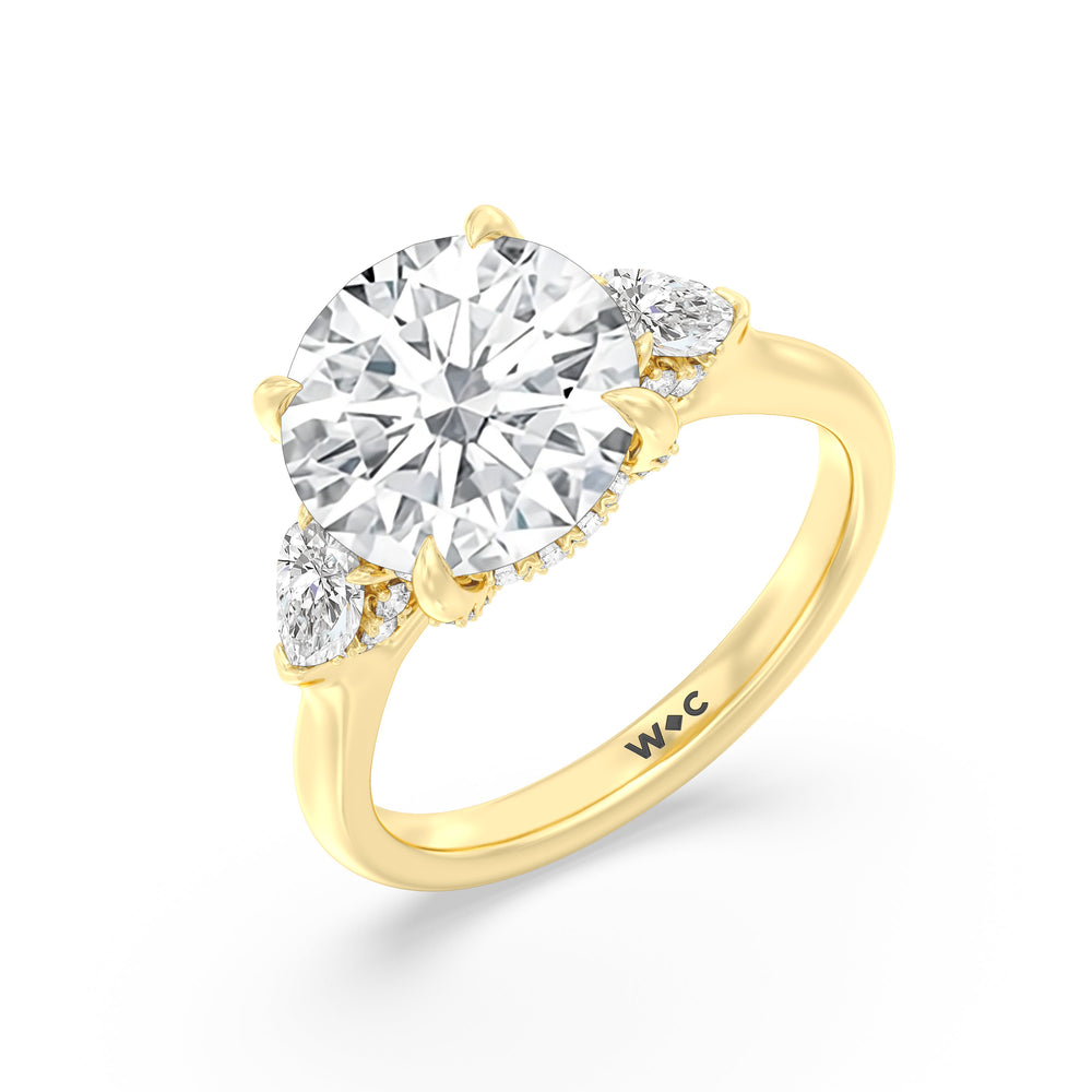 Round Cut Elegance Pear Side Stone Engagement Ring with Lab Grown Diamond in 14KT Yellow Gold view 4