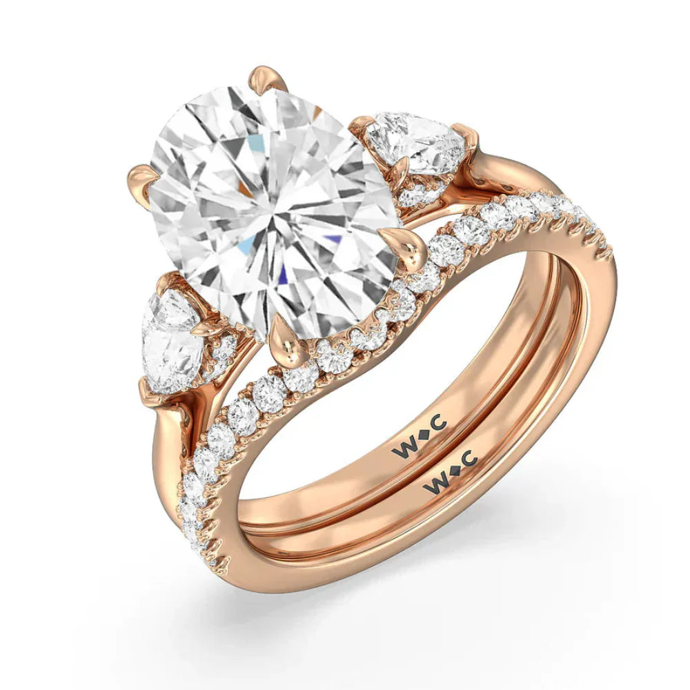 Round Cut Elegance Pear Side Stone Engagement Ring with Lab Grown Diamond in 14KT Rose Gold view 5