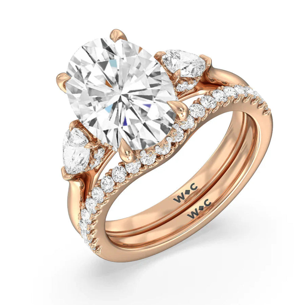 Emerald Cut Elegance Pear Side Stone Engagement Ring with Lab Grown Diamond in 14KT Rose Gold view 5