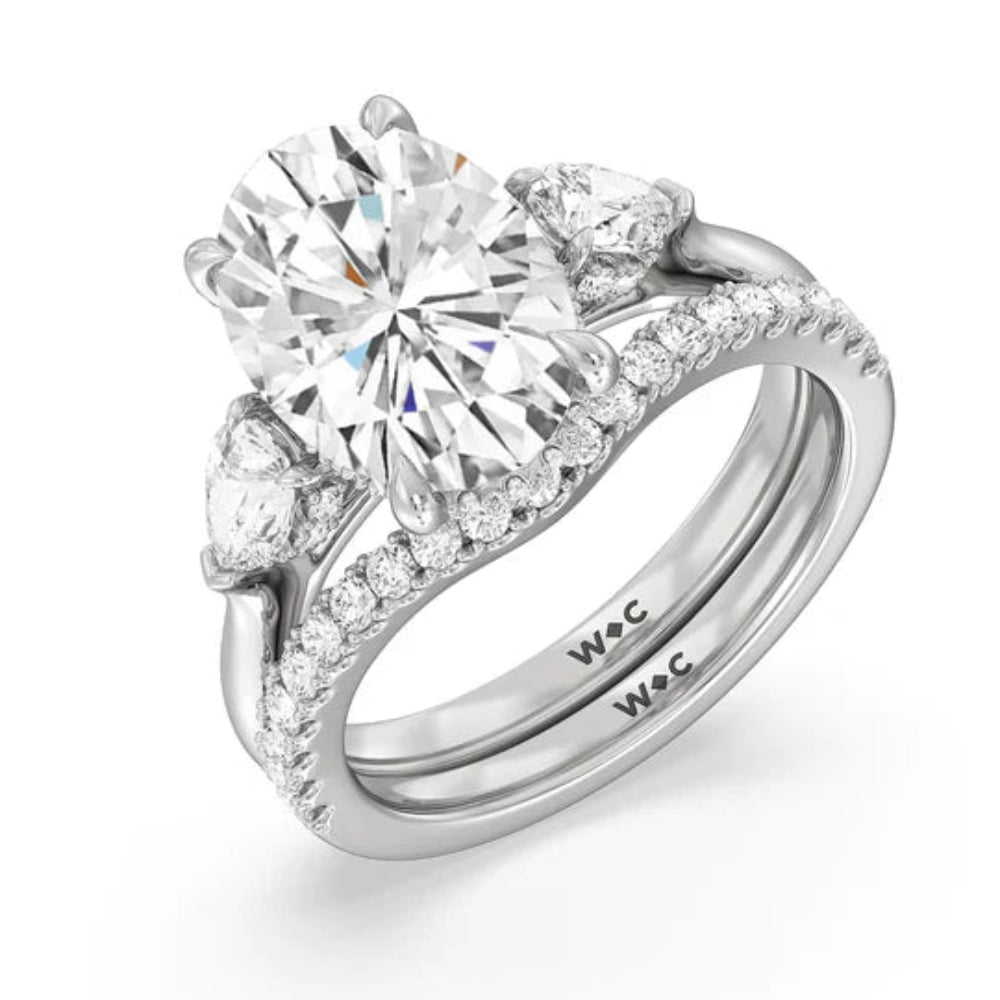 Round Cut Elegance Pear Side Stone Engagement Ring with Lab Grown Diamond in 14KT Platinum view 5